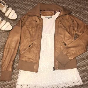 Miss Posh pink leopard faux leather bomber jacket